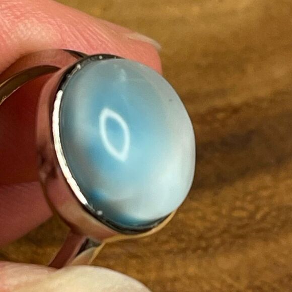 Larimar S925 sterling silver adjustable ring 10mm natural stone crystal NEW - Picture 6 of 14